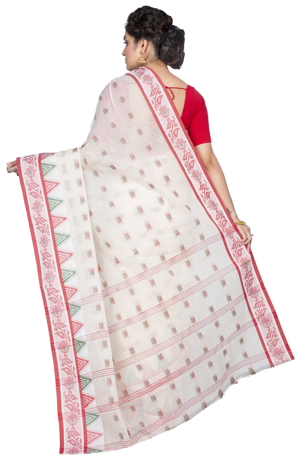 Red Pure Cotton Alkari Tant Saree (175)